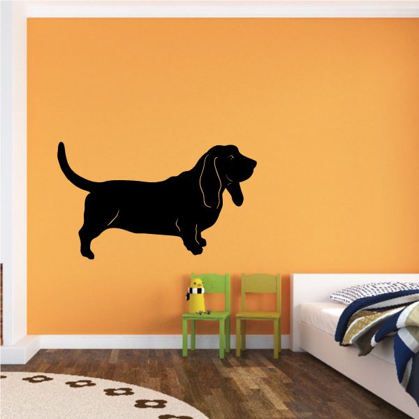 Walking basset hound wall decal, black dog silhouette with long ears