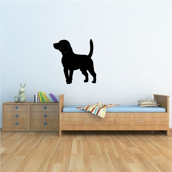 Black beagle dog wall decal silhouette, walking stance with tail up
