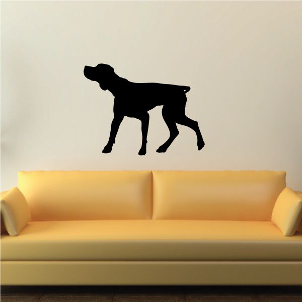 Walking coonhound decal with black dog silhouette walking to the right
