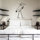 Walking egret decal, black line art of a bird standing and walking