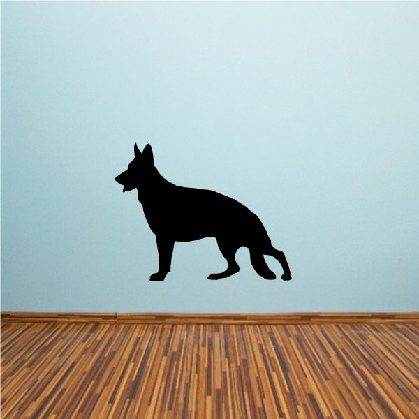 Walking German shepherd decal, black dog silhouette in profile