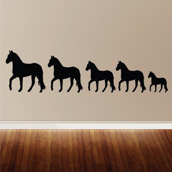 Horse family decal kit with six black walking horse silhouettes