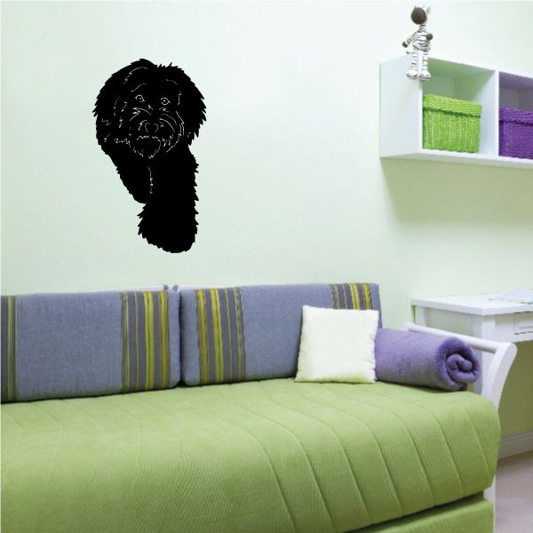 Black labradoodle head wall decal with curly fur silhouette