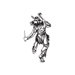 Walking Native American warrior decal, black outline figure holding spear and shield