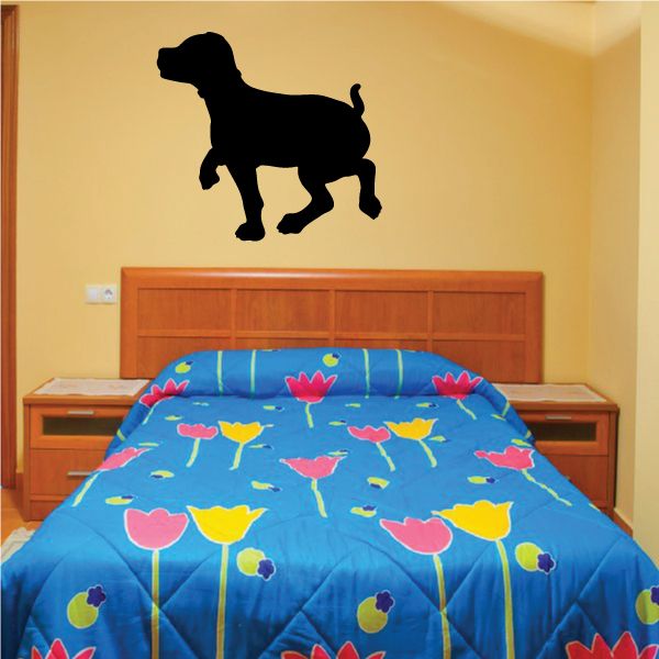 Walking puppy decal, black standing dog silhouette on wall