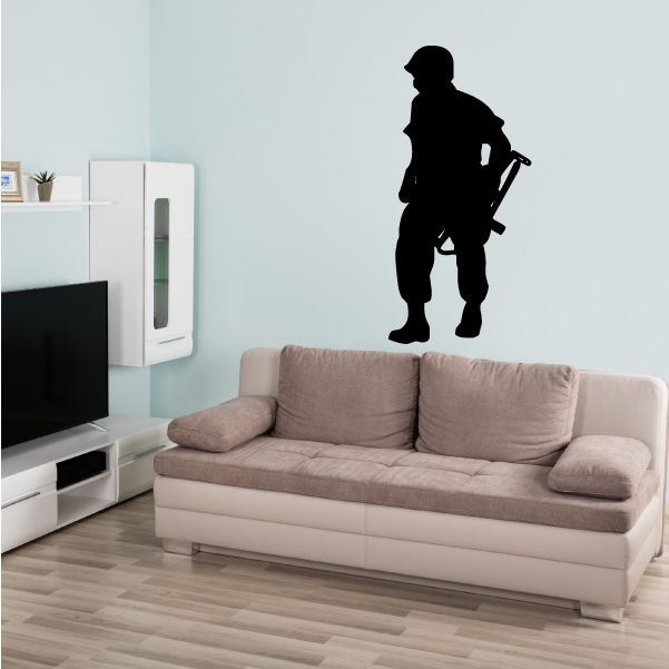 Walking Soldier wall decal, black soldier silhouette holding a rifle