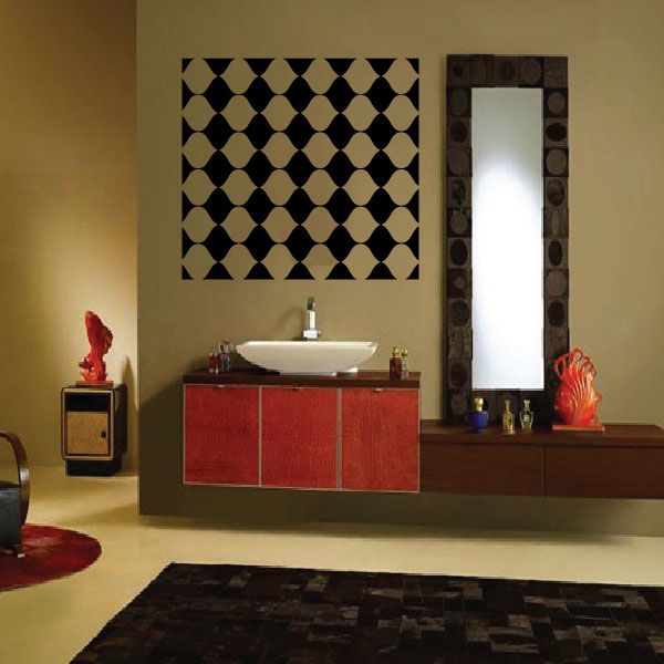 Geometric wall pattern vinyl decal with repeating black and cream shapes