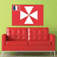 Wallis flag sticker with red and white geometric cross pattern and small vertical stripes