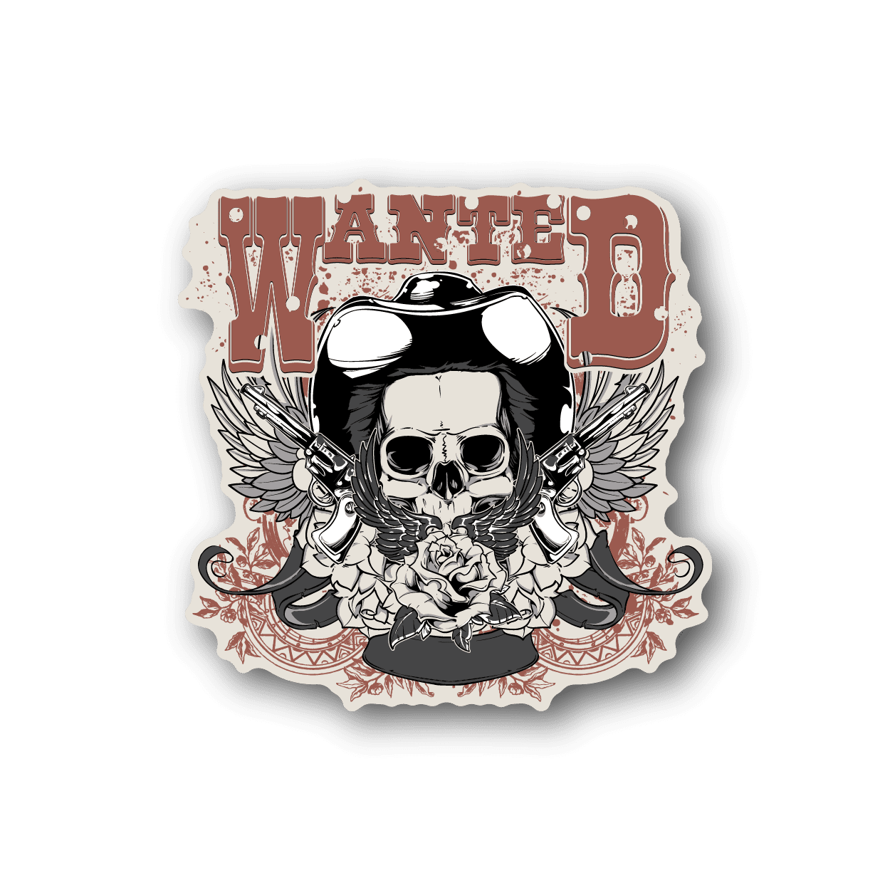 Image of Wanted Cowboy Skull Sticker