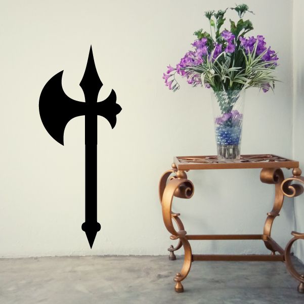 Black war axe wall decal with pointed spear-like blade and handle silhouette