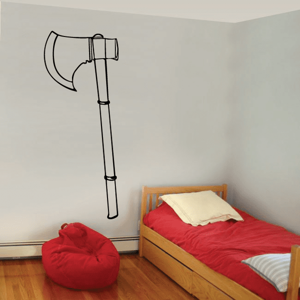 War axe decal: black outline of a battle axe with long handle on a wall