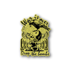 Vinyl sticker with yellow illustrated figure and bold curved text
