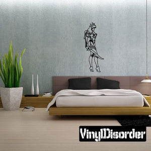 Warrior princess decal with black line art figure