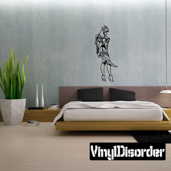 Warrior princess decal with black line art figure