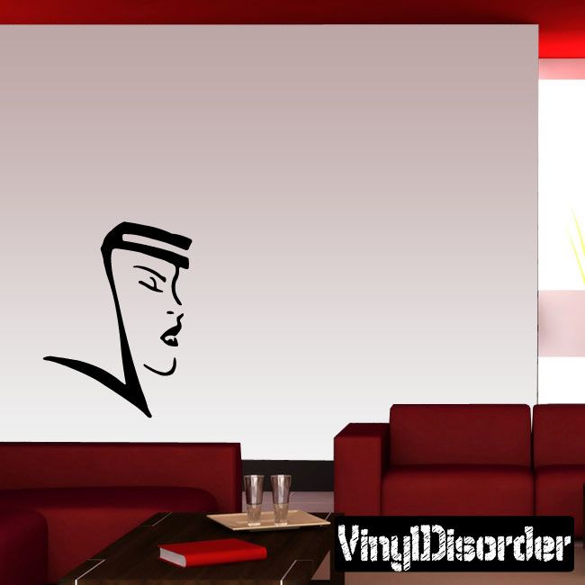 Warrior woman face vinyl decal, black line art profile on white background