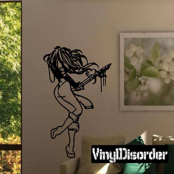 Warrior woman sword wall decal with black silhouette and raised blade