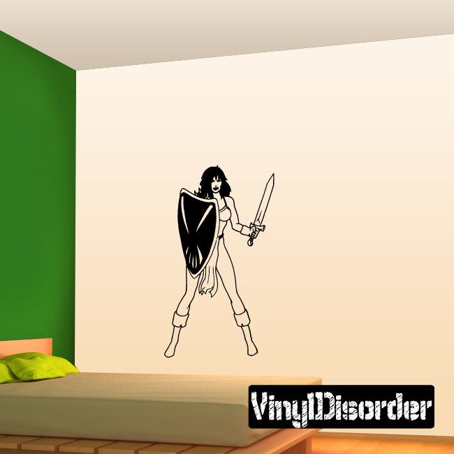 Image of Warrior Woman with Decorated Shield Decal