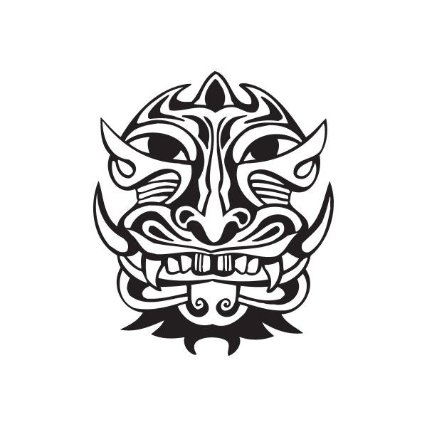 Warthog tiki decal, black and white stylized warthog face with flames and scroll
