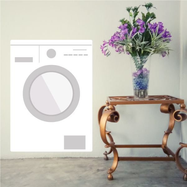 Vinyl wall decal with gray washer icon inside a white square