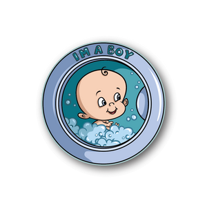 Baby boy washing machine vinyl sticker with smiling baby head in bubble tub
