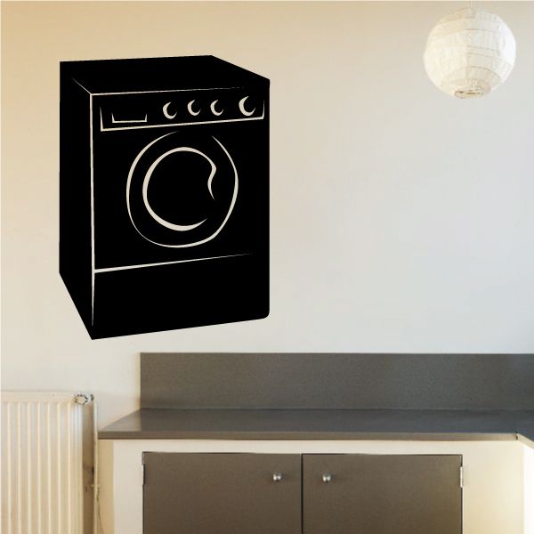 Washing machine decal with black cabinet design and white circular door icon