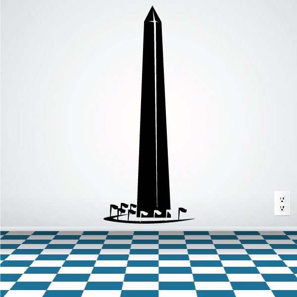Washington Monument wall decal, black tower silhouette with base and steps