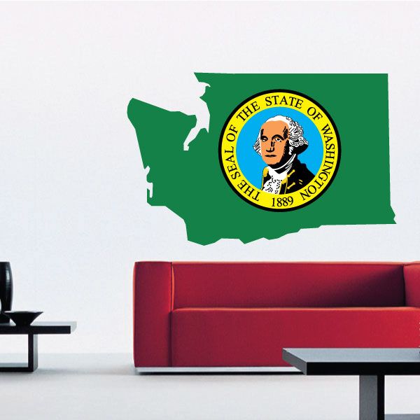 Washington state flag sticker with green state outline and circular state seal
