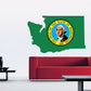 Washington state flag sticker with green state outline and circular state seal