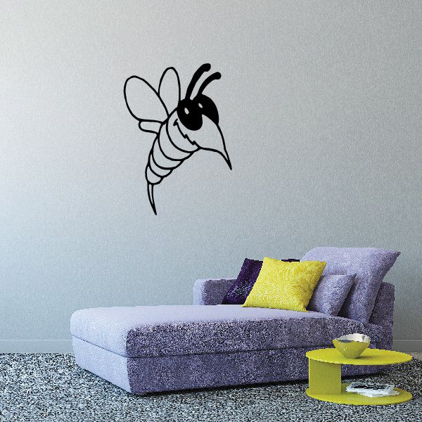 Black and white wasp wall decal sticker, vinyl insect outline with wings