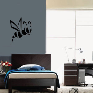 Wasp vinyl wall decal, black wasp silhouette on gray wall