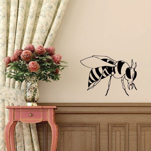 Wasp wall decal vinyl sticker with black and white striped insect design