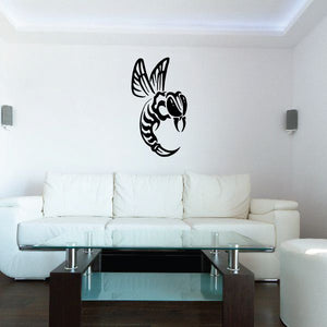 Black wasp vinyl wall decal with detailed wings and striped body