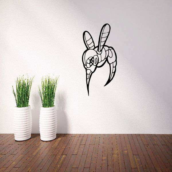 Wasp wall decal vinyl sticker, black and white stylized wasp design