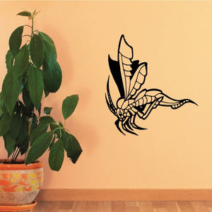 Wasp wall vinyl decal with black outlined wings and body