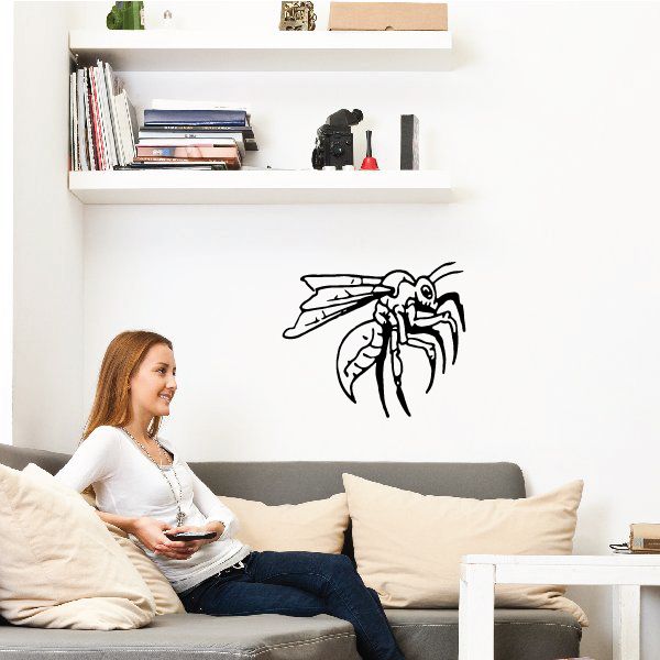 Wasp wall decal vinyl sticker, black line wasp illustration