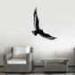 Falcon wall decal, black flying bird silhouette with wings outstretched