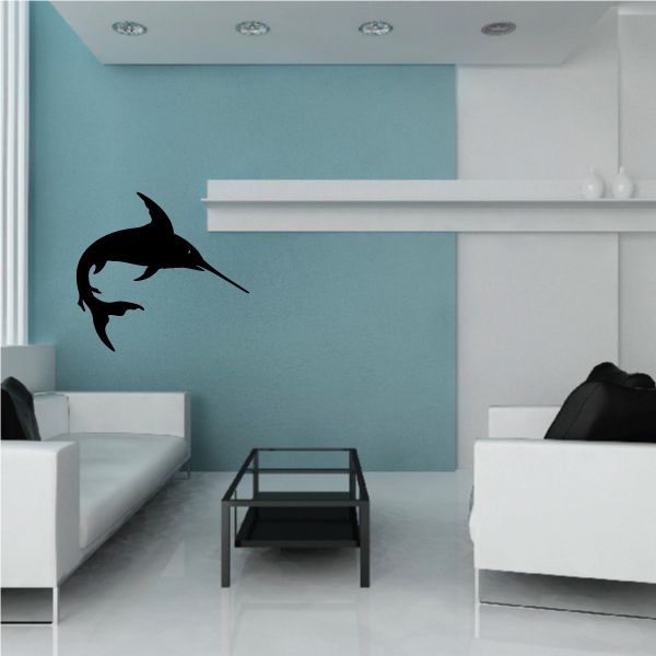 Marlin wall decal with a black leaping fish silhouette