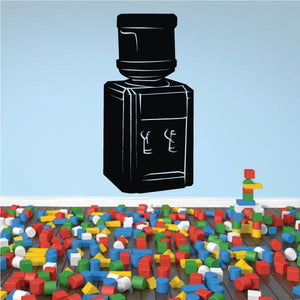 Water cooler decal: black water bottle illustration with white faucet icon graphic