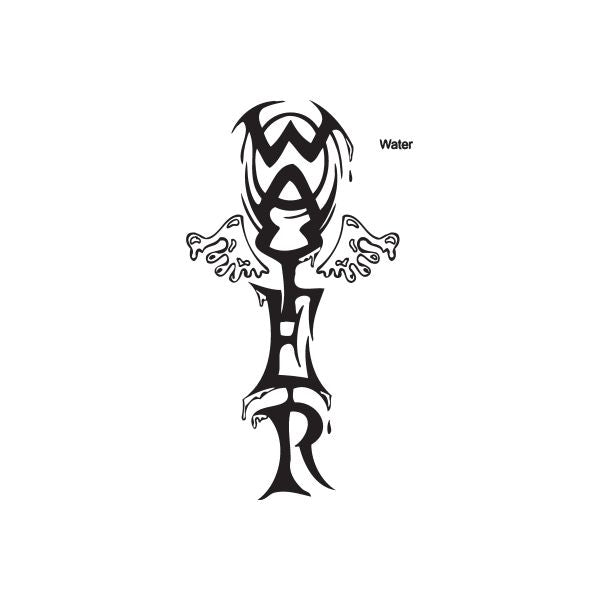 Water graffiti decal of a black tribal creature with horns and outstretched arms