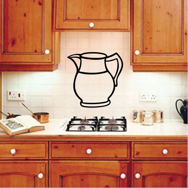 Water jug decal with black line-art pitcher outline for kitchen wall