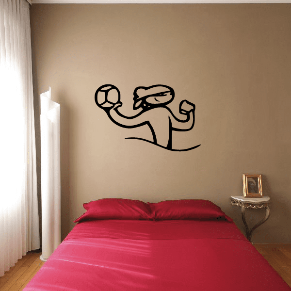 Water polo bunny player decal, black line art bunny holding a water ball