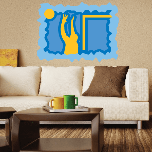 Water polo goalie sticker with blue frame and yellow goalie graphic