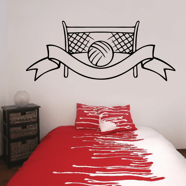 Water polo trophy decal: line-art net, ball, and trophy banner design