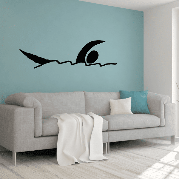 Water polo wall decal: black swimmer silhouette with ball