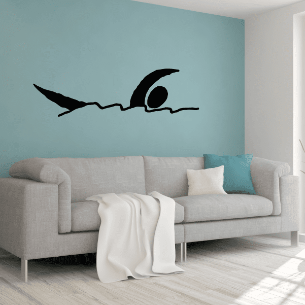Water polo wall decal: black swimmer silhouette with ball