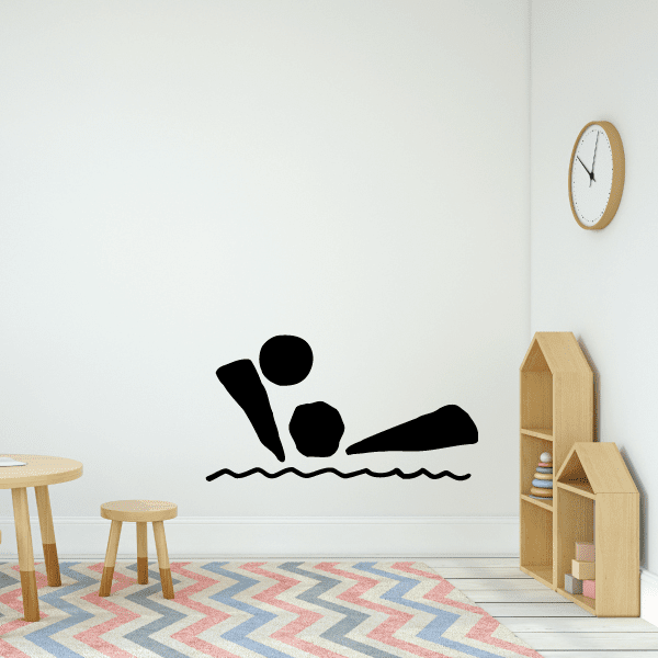 Water polo wall vinyl decal of black player diving over waves silhouette