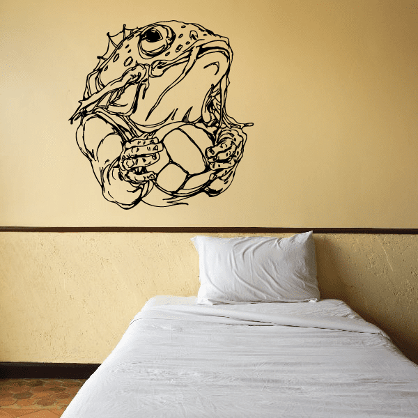 Water polo wall decal with black line-art player holding a ball underwater