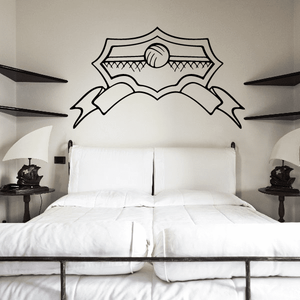 Water polo wall decal with ball and banner outline, black line art