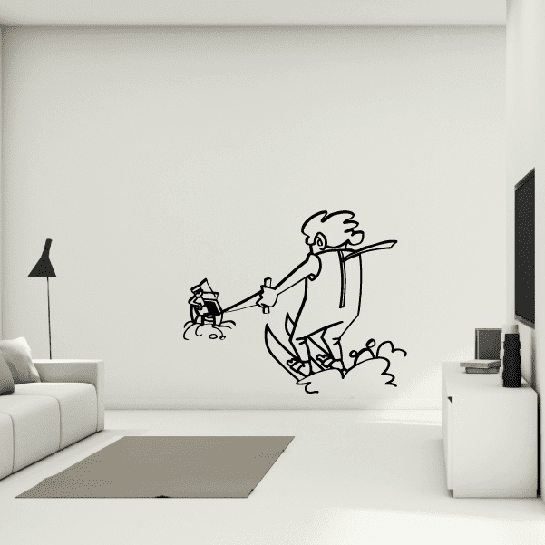 Water skier decal: black outline of a skier riding on skis behind a boat rope