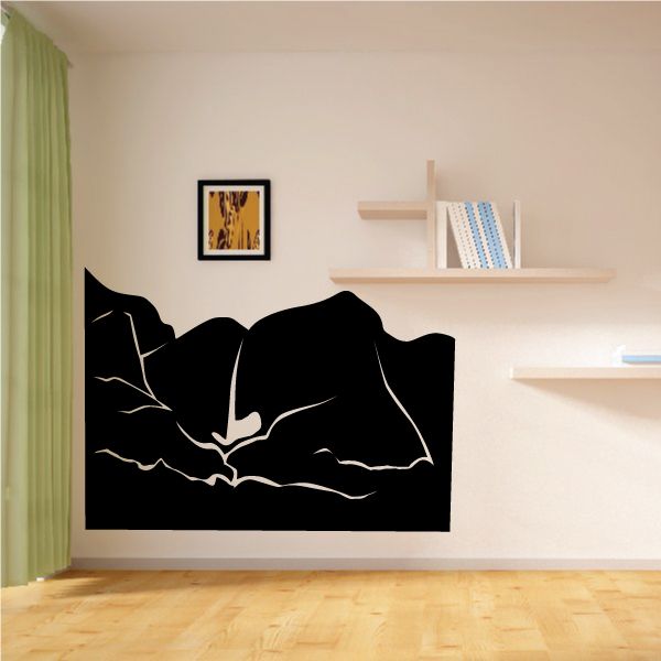 Waterfall wall decal, black silhouette with white flowing water lines